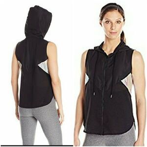 𝅺jessica Simpson Hooded Jogger Vest Windbreaker Reflective Warm Up Top